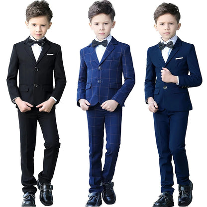Boys Colorful Formal Suits Set Slim Fit Dresswear Children Wedding Party Performance Costume Kids Blazer Pants Bowtie Clothes
