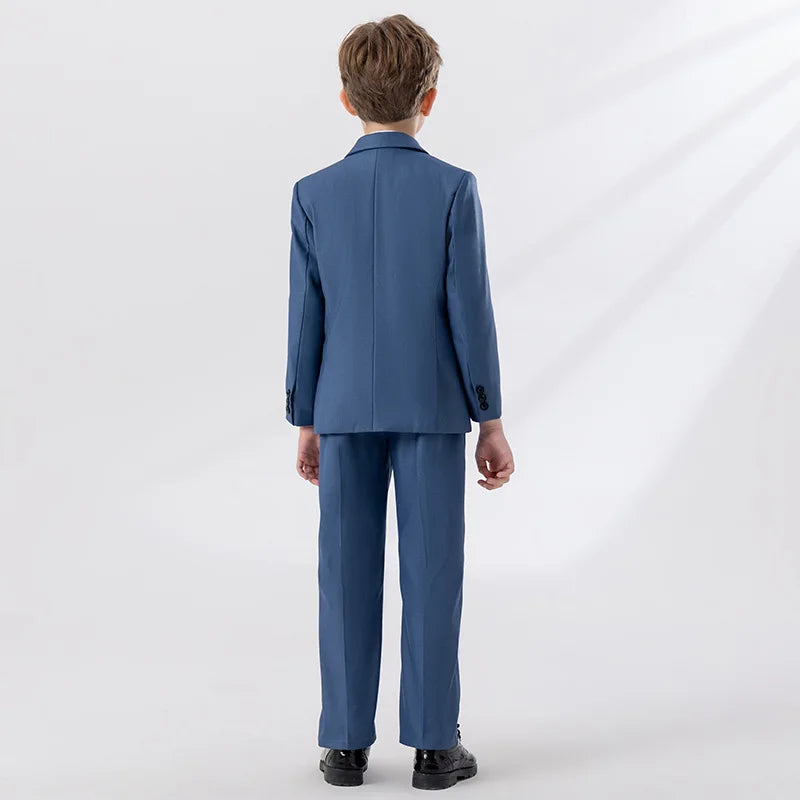 Child Autumn Formal Solid Color Suit Set Kids Performance Piano Host Wedding Party Costume Kids Blazer Vest Pants Bowtie Outfit