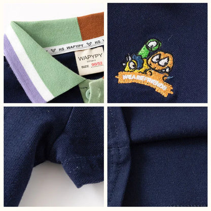 Fashion  Children T-shirt Breathable Print Short Sleeve Lapel Collar Cotton Shirt Tops  Stretch Cotton POLO Kids Clothes