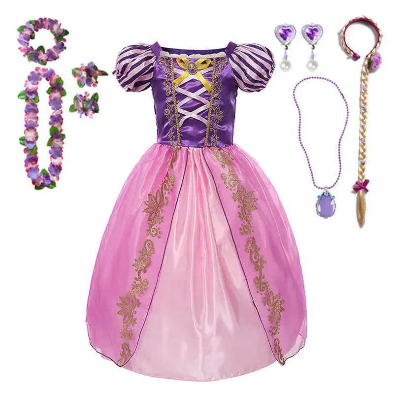 Disney Rapunzel Princess Dress for Children Birthday Carnival Halloween Party Fancy Girls Clothes Cosplay Tangled Costume Set
