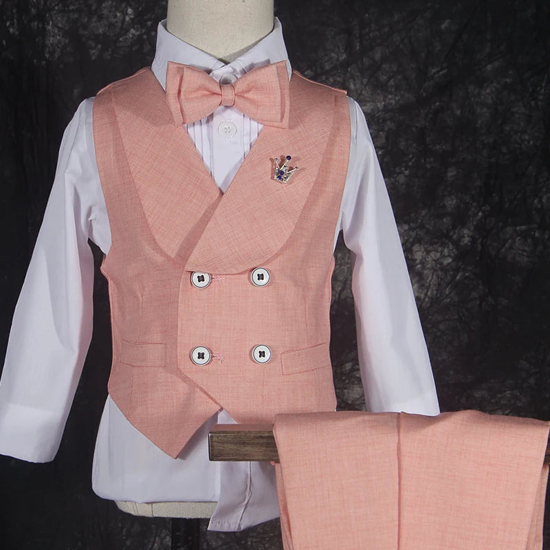 Boys' Performance Baby First Year Party Wedding Suit Set Autumn Winter British Child Blazer Pants Vest Clothes Kids Formal Dress