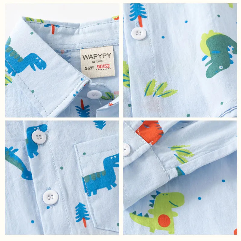 Boy Trendy  Shirt Breathable Durable Kids Casual  Long sleeved Dinosaur pattern Front Button Tops  Autumn  Children clothing