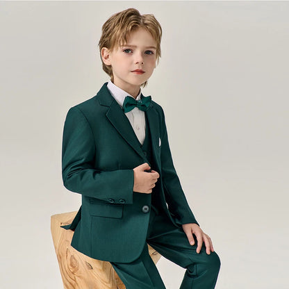 Child Green Formal Slim Fit Suit Set Boys Wedding Birthday Performance Photography Costume Kids Blazer Vest Pants Bowtie Outfit