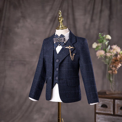 Children's British Style Suit Set Boy Catwalk Wedding Baby Birthday Host Piano Performance Costume Autumn Winter Kids Blazer
