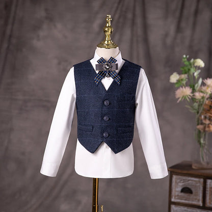 Children's British Style Suit Set Boy Catwalk Wedding Baby Birthday Host Piano Performance Costume Autumn Winter Kids Blazer