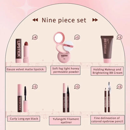 Gift Box 9-piece Lipstick Powder Mascara Eyebrow Pencil Set