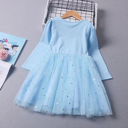 Fall Dresses for Girls Vestidos Frozen Elsa Dresses Birthday Party Long Sleeve Princess Costume Teen Children's Party Clothes