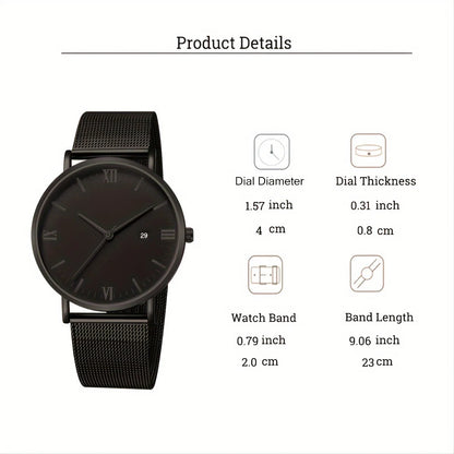3pcs Men's Fashion Simple Business Mesh Belt Quartz Watch With 2 Bracelet Set Gift For Father And Boyfriend