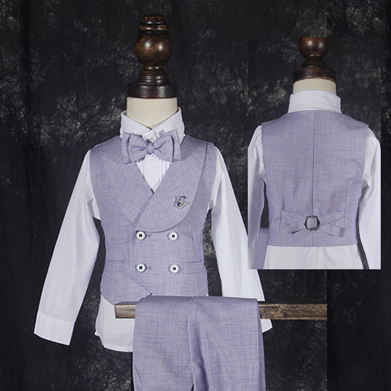 Boys' Performance Baby First Year Party Wedding Suit Set Autumn Winter British Child Blazer Pants Vest Clothes Kids Formal Dress