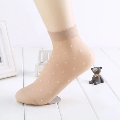 New Women's Dot Silk Socks Transparent Thin Breathable Summer Fashion Nylon Short Stock Female Non-Slip Stretch Ankle Sexy Sock