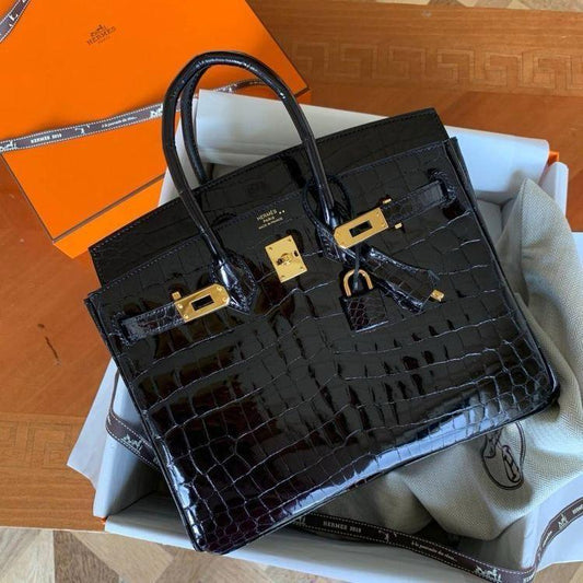Hermes Birkin 30cm Bag In Black Embossed Crocodile Leather