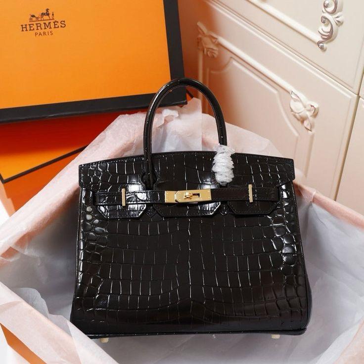 Hermes Birkin 30cm Bag In Black Embossed Crocodile Leather
